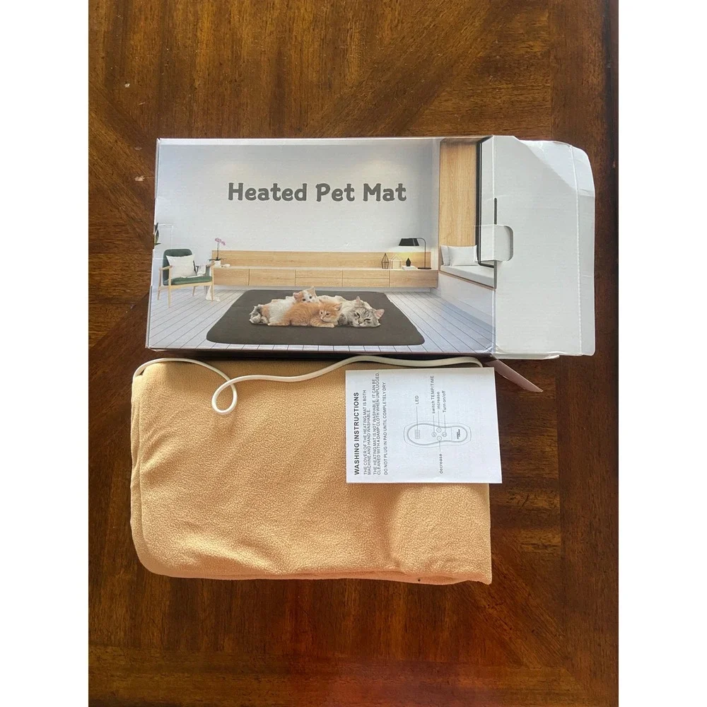 Heated Pet Mat Tan Fleece Electric Heating Pad Cats Dogs Waterproof 20x32 NEW